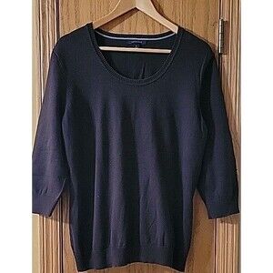 Lands' End Women's Brown Cotton Blend Round Neck Sweater 3/4 Sleeves XL Capsule